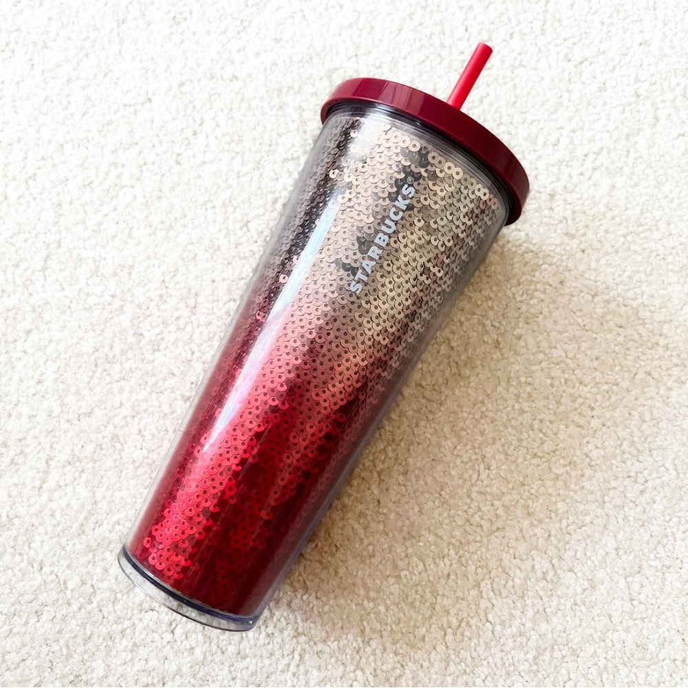 Starbucks red silver ombré sequin cold tumbler cup venti